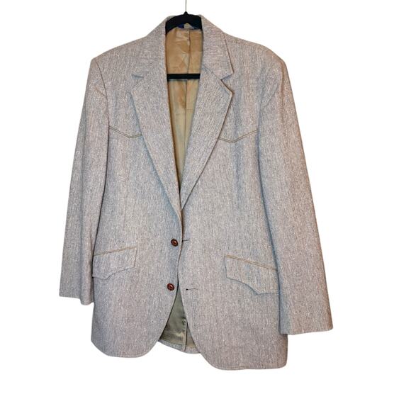 Pendleton Vintage Western Taupe 100% Virgin Wool MENS Two Button Blazer sz 42 - Picture 9 of 11